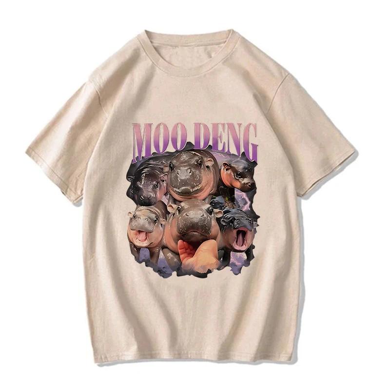 Kawaii Moo Deng Y2k T Shirt Funny Baby Hippo Tshirt Men Women Fashion Mange T-shirt Cartoon Harajuku Tee Tops Streetwear Clothes