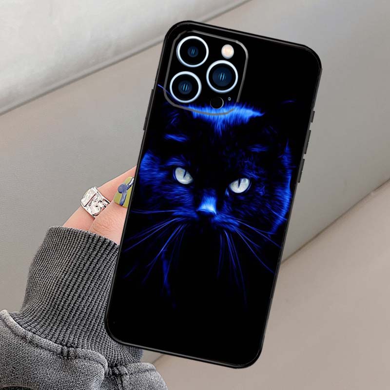 Черный кот с пристальным взглядом Чехол для телефона Для iPhone 16 15 13 12 11 14 Pro Max 15 16 Plus 12 13 mini XR 16e Funda Чехол