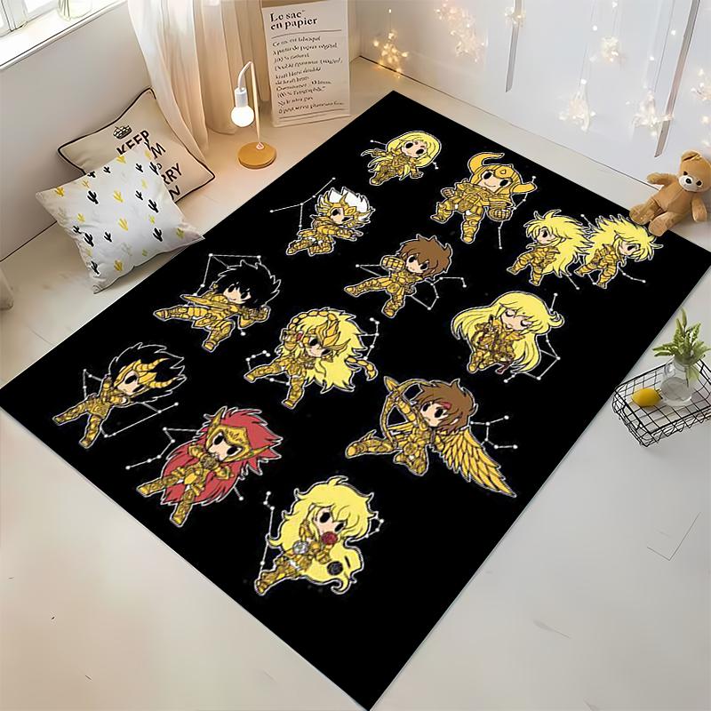 Cartoon Warrior Character Carpet with Black Background Decor Rug Suitable for use as an anti-slip for living room bedroom sofas