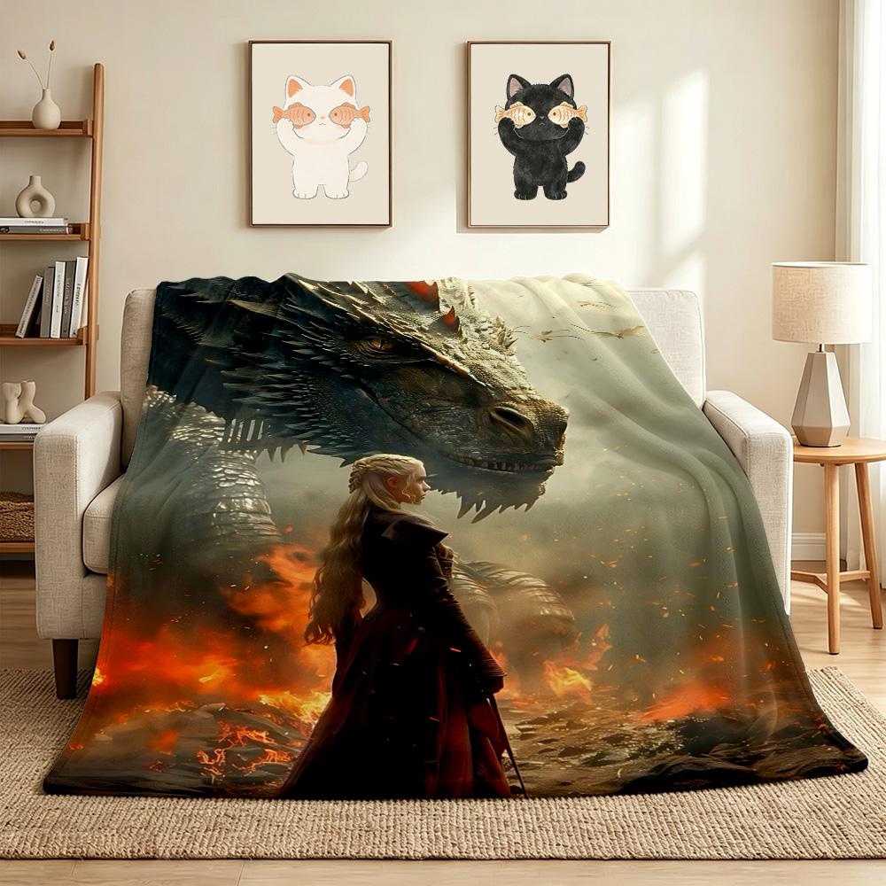 Dragon Woman Flannel Blanket Throw Blanket Soft Warm Sofa Bed Camping Home Decor Unique Christmas Gift C9211424
