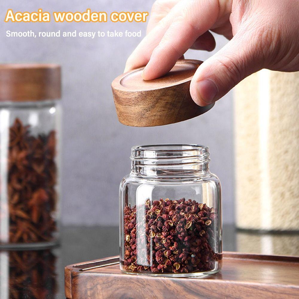 Acacia Wood Miscellaneous Grain With Lids Spice Jars Storage Pots Sealed Can Split Bottle