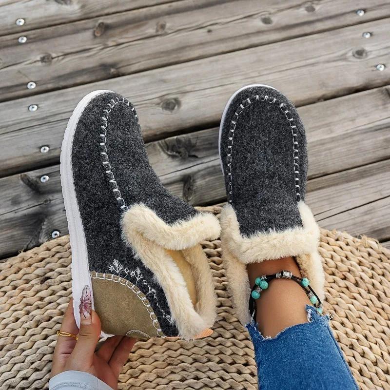 2024 Plus Size Shoes Female Ankle Women's Boots Warm Modern Boots Women Round Toe Slip On Low Flat with Outdoor Shoes Women