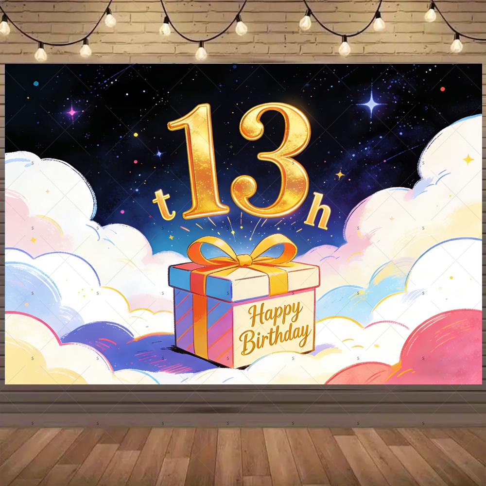 13th Birthday Partys Decoration Backgound Surprise Colorful Glitter Balloon Child Gift Banner Family Photography Props Backdrop