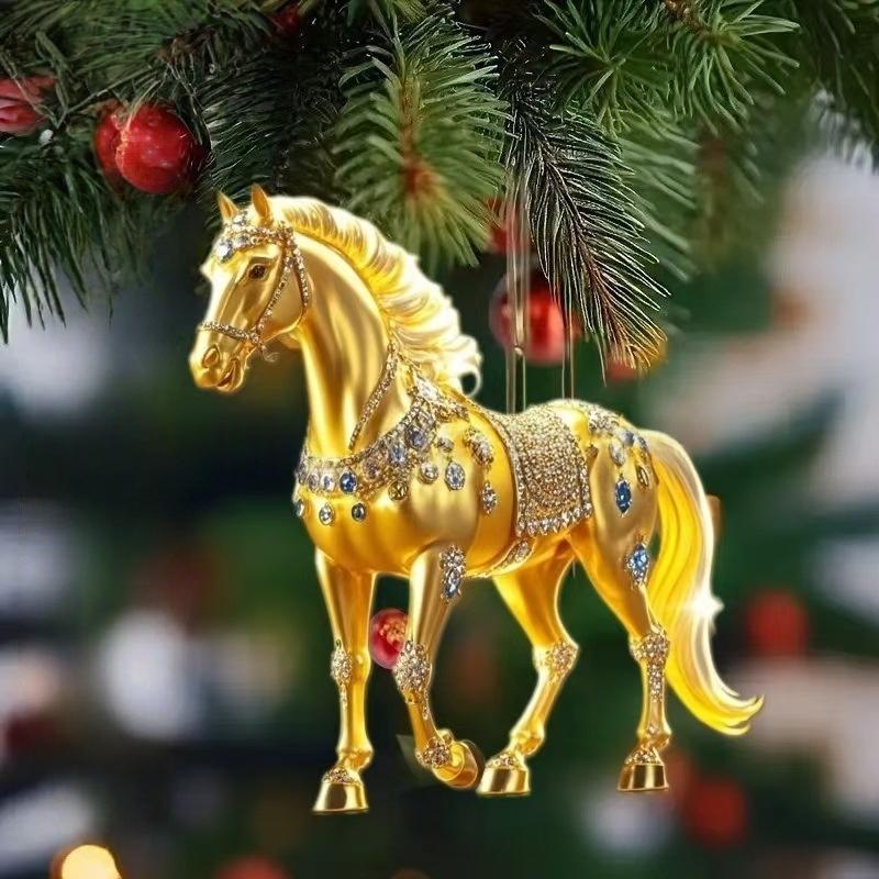 2D Acrylic Horse Pendant Backpack Charm Car Rearview Mirror Pendant Christmas Tree Hanging Ornament Party New Year Decoration