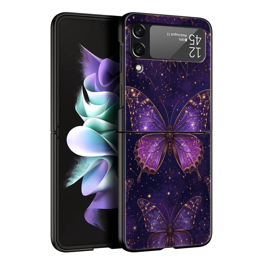 Арт Фиолетовая Бабочка Жесткий ПК Чехол Для Телефона Для Samsung Galaxy Z Flip 7 6 5 4 Черный Чехол Для Galaxy Z Flip 3 Складной Корпус Fundas