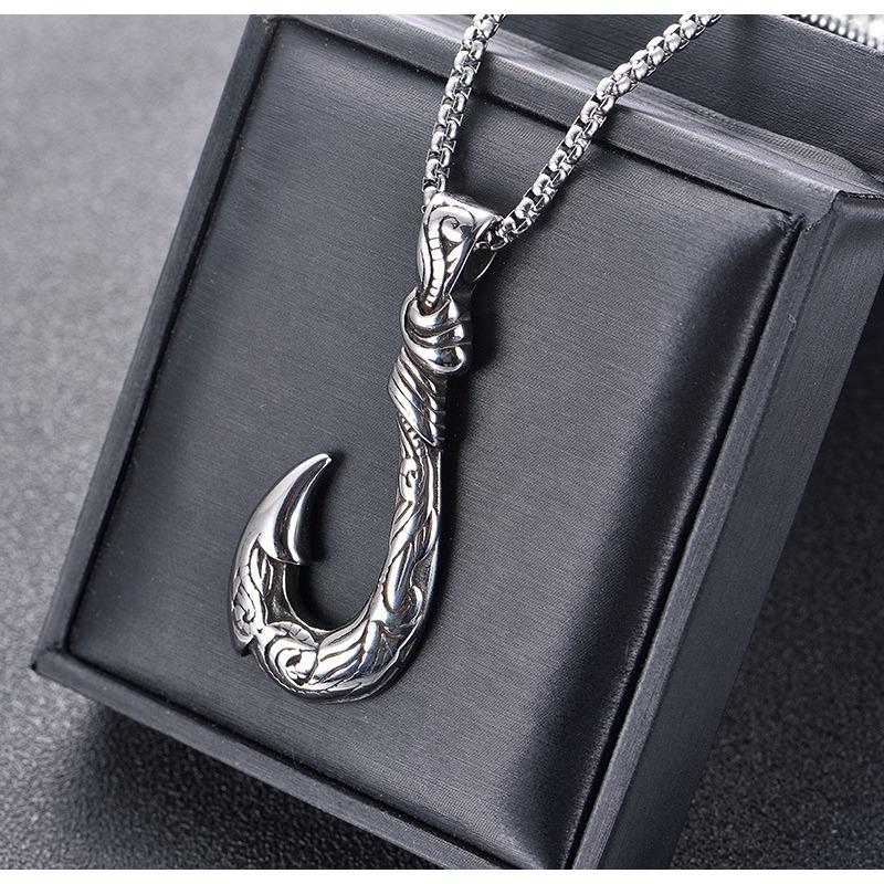 Fashionable Retro Pattern Hook Necklace Men's Pendant Fishhook Shape Jewelry for Men