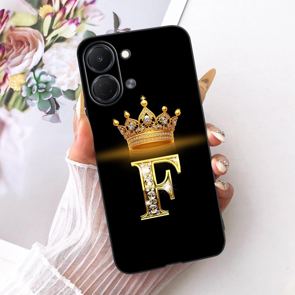 Для Tecno Spark Go 3 2026 Модный Чехол для Телефона с Короной и Буквой Для Tecno Spark Go3 KN3 Черный Силиконовый Мягкий Чехол