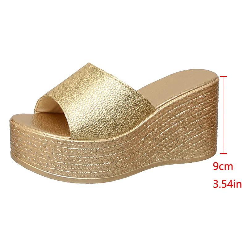 Модные шлепанцы на танкетке с толстой подошвой для женщин, большие размеры, модные сандалии на массивной платформе, женские летние 2025, шлепанцы для пляжа на толстой подошве