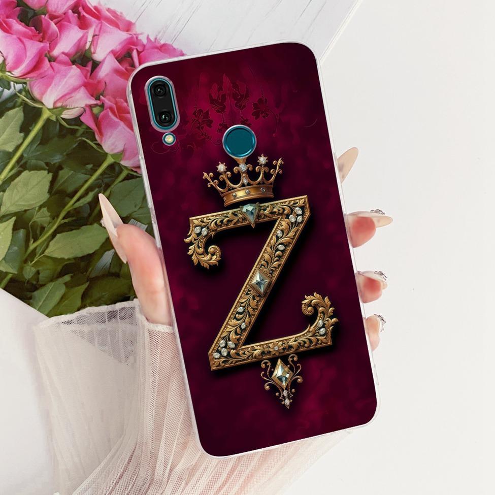 Прозрачный чехол для Huawei Y9 2019, роскошная корона, буквы от A до Z, 2D-рисунок, мягкий корпус для Huawei Y9 2019 JKM-LX1 JKM-LX2 JKM-LX3