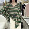 Женская одежда больших размеров осень и зима новый контрастный полосатый вязаный свитер женская мода с длинным рукавом омолаживающий повседневный свитер