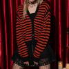 Women S Casual Long Sleeve Halloween Pumpkin Striped V Neck Knit Cardigan