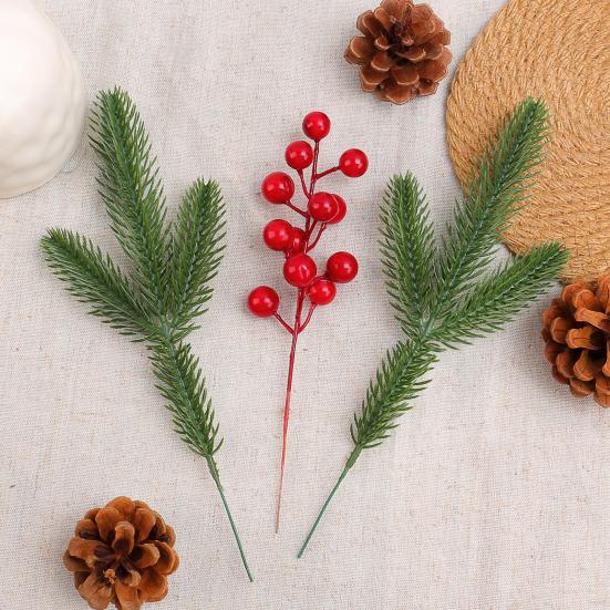 Рождественские сосновые ветки с красными ягодами Искусственные стебли зелени для дерева Цветочные композиции Домашний офис Праздничное украшение для центра стола