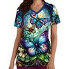 Fashion Butterfly Print Women's Elastic V-neck Pocket Short Sleeve