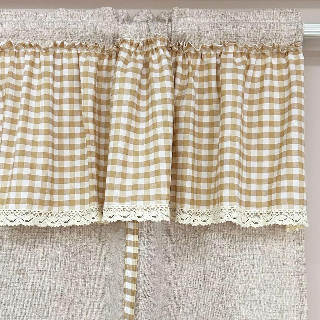 1PC Retro Lattice Valance Lace Curtain for Kitchen, Living Room, Door, Study Adjustable Drape Home Decoration