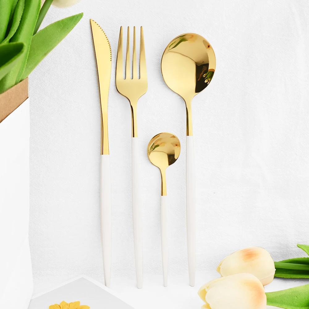 16 шт. Зеркальный розовое золото Набор столовых приборов из нержавеющей стали Нож Кофейная ложка Вилка Набор посуды Западные кухонные столовые приборы