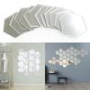 Silvery 12PCS Decorative Mirrors Solid Hexagonal Mirror Wall Stickers with Built In Adhesive and Removable Home Decoration