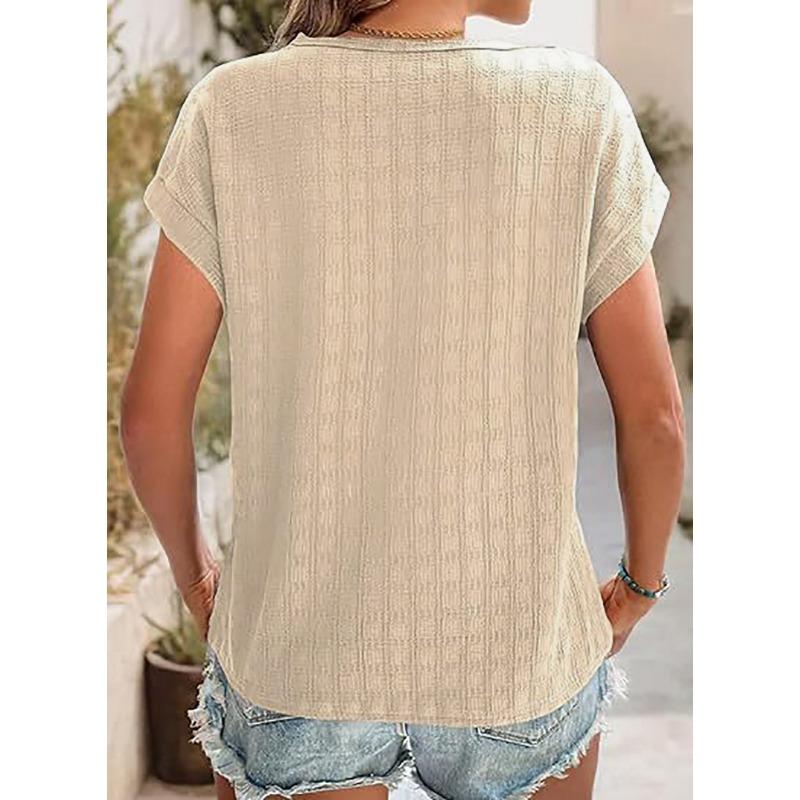 YYFS Women's Fashion Casual Summer Spring Solid Color Print Short Sleeve O-Neck Blouses & Shirts