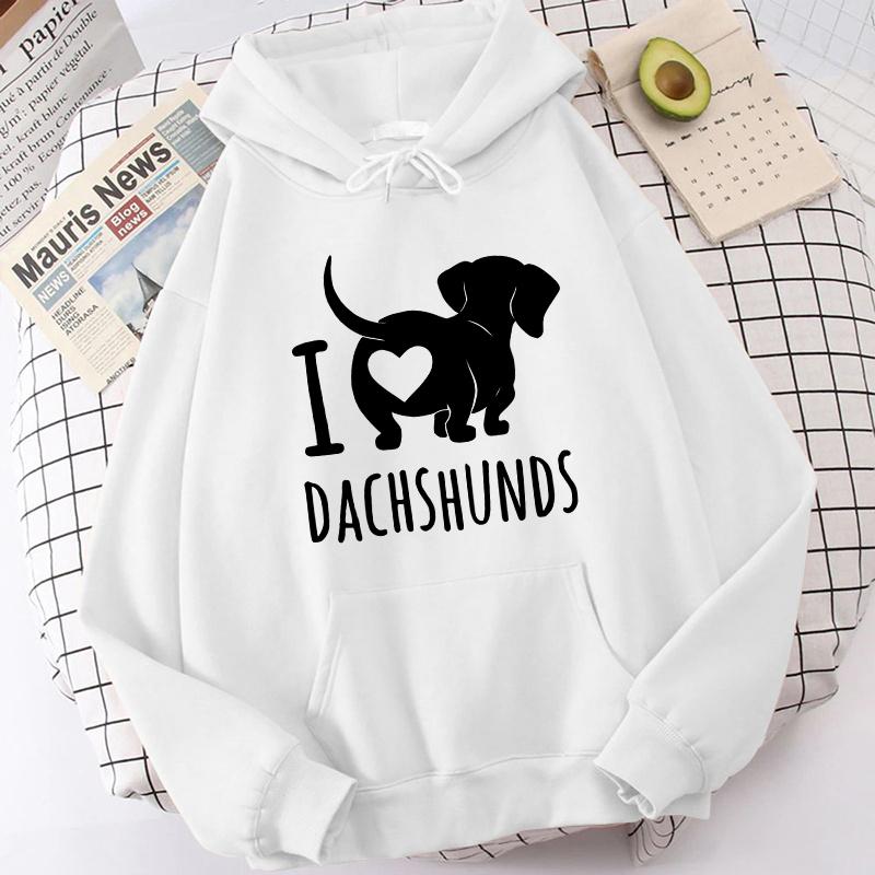 (High Quality Hoodies)New I Love Dachshund Printed Hoodies Women Men Sweatshirt Hooded Casual Tops Pullovers