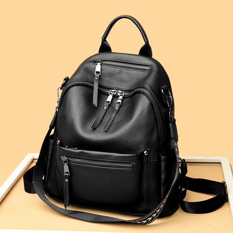 Luxury Solid Cowhide Bags For Women 2023 New Designer High Quality Genuine Leather Backpacks Women School Bags For Teenage Girls