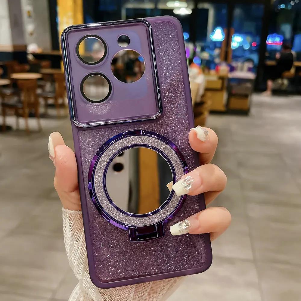 Зеркальный блестящий чехол с магнитным кронштейном для OPPO A57 A58 A78 A93 A96 A97 A72 A35 A55 A56 A17 A9 A5 Realme C65 C67 C53 C35 C33 C31 11 12 Reno 10 11 12 Pro