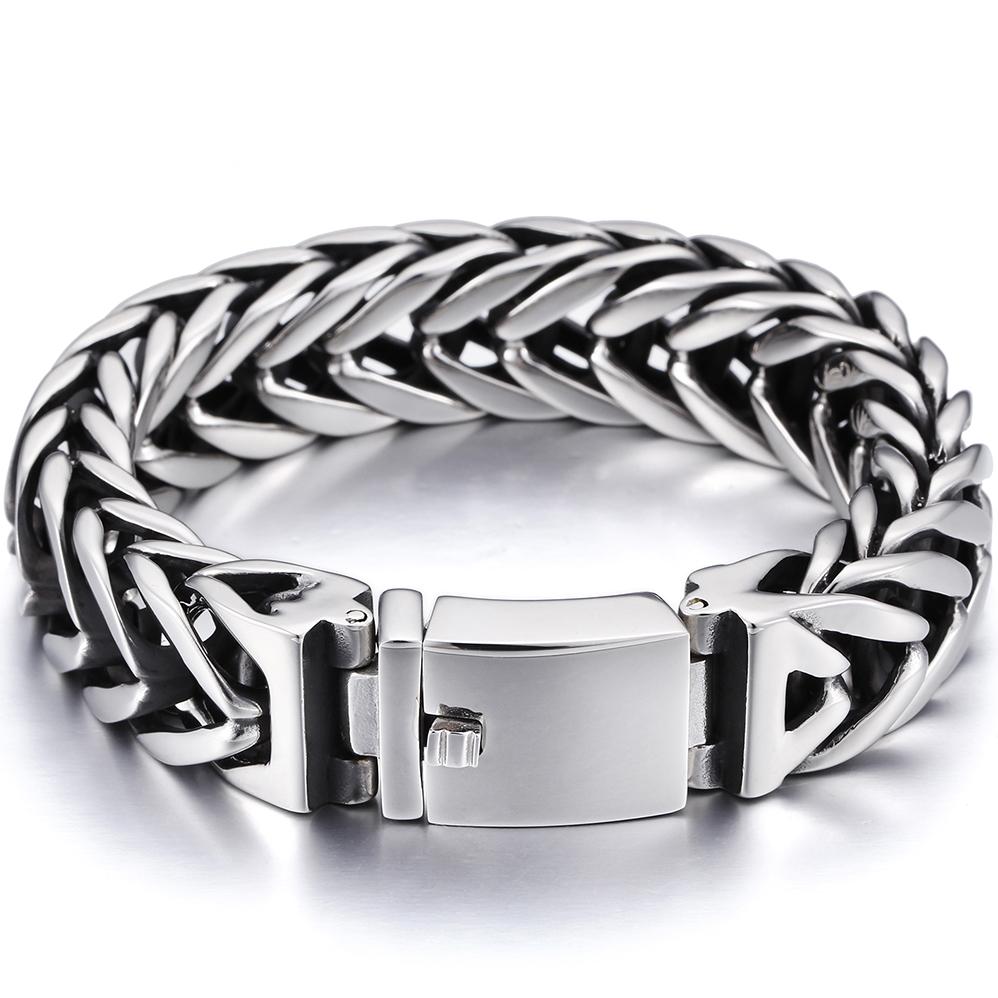 Men's 17MM Width V Shaped Double Layer Chain Bracelet for Men Polished Stainless Steel Bracelets Man Hip-Hop Party Jewelry Gifts
