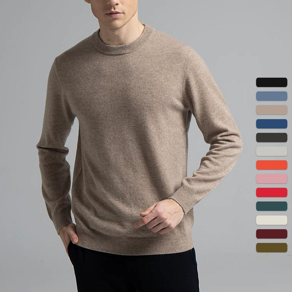 Men Cashmere Sweater Crewneck Solid Color Knited