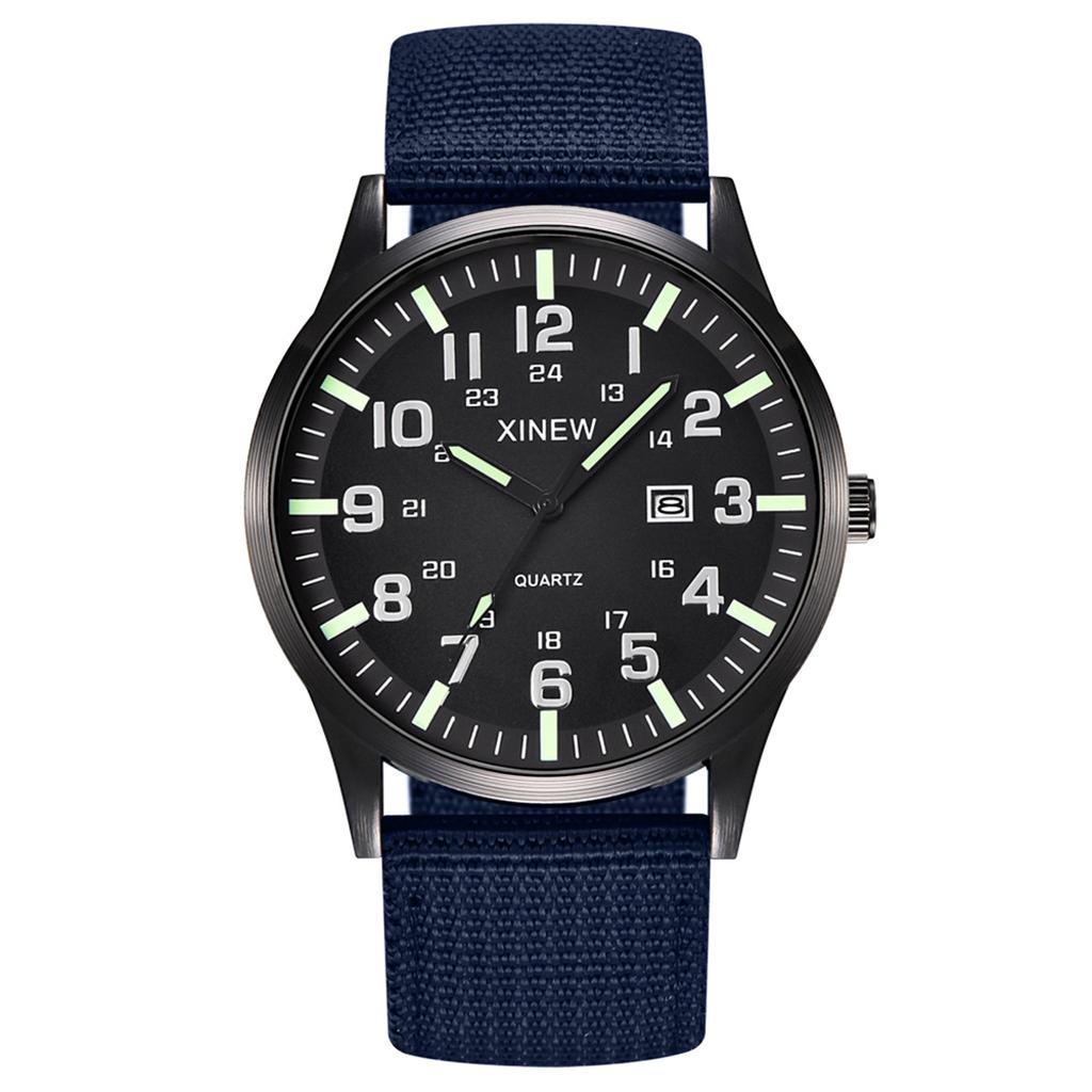 Men Boy Round Dial Nylon Strap Band Military Date Quartz Wrist Watch Gift