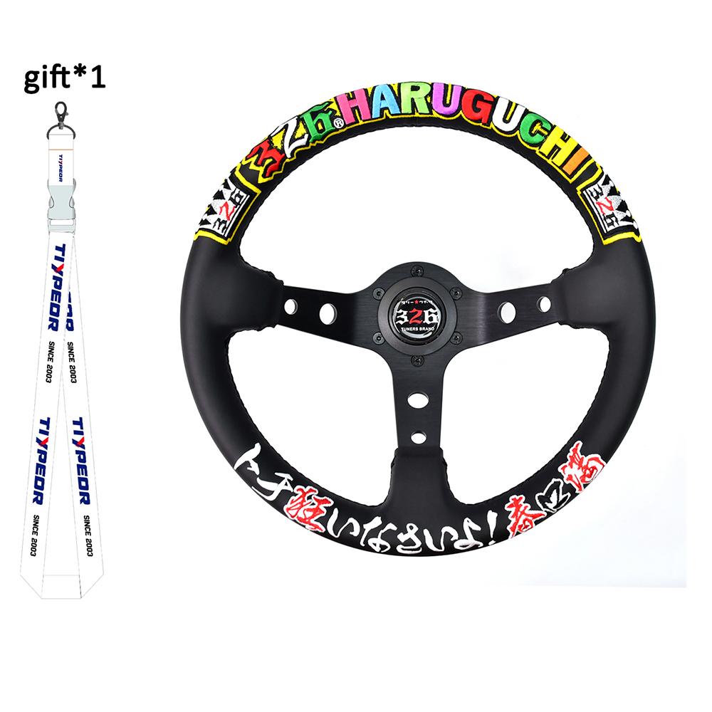 3two6 power JDM 320mm Sports Steering Wheel Black Spoke Depth Racing Steering Wheel with 5mm Thick Bracket