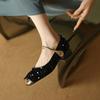 New four-season wear single shoes women's buckle rubber sole low heel round head sequined women's casual single shoes large and small size shoes