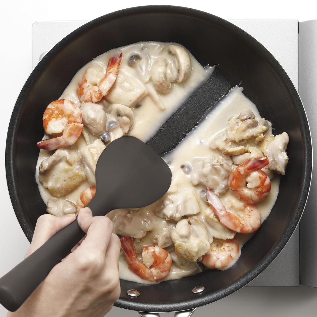 KAI 27cm Silicone Dishwasher for Mixing and Serving Gray Corporation's One-Piece Spoon, Safe, Dishes, (DH8101)