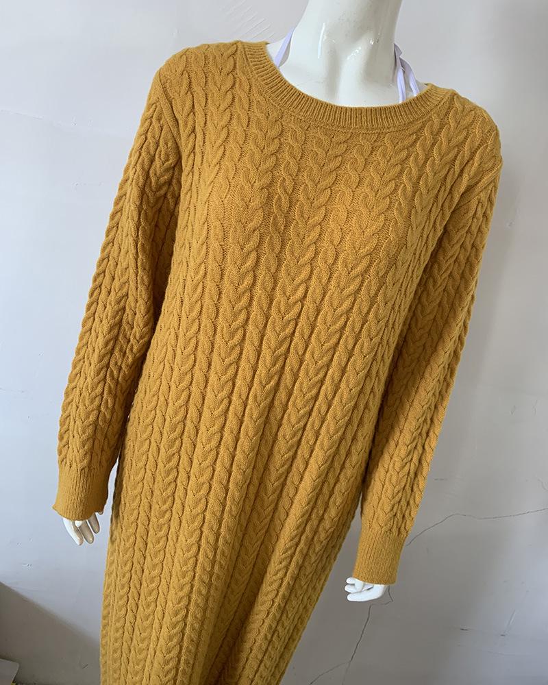 2023 European & American Tassel Cable Knit Sweater Dress for Women - Slim Fit Mid-Length