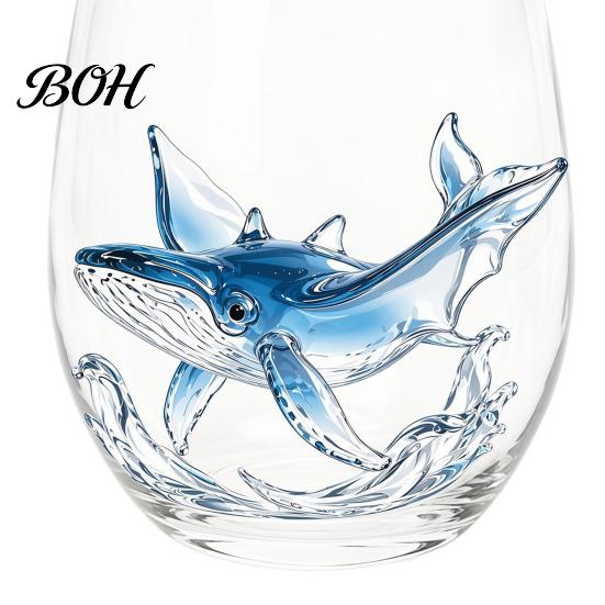 Unique Birthday Gifts for Her Marine Theme Wine Glass, Handmade Single Layer Stemless Borosilicate Glassware 400ml Capacity Drinkware Bar And