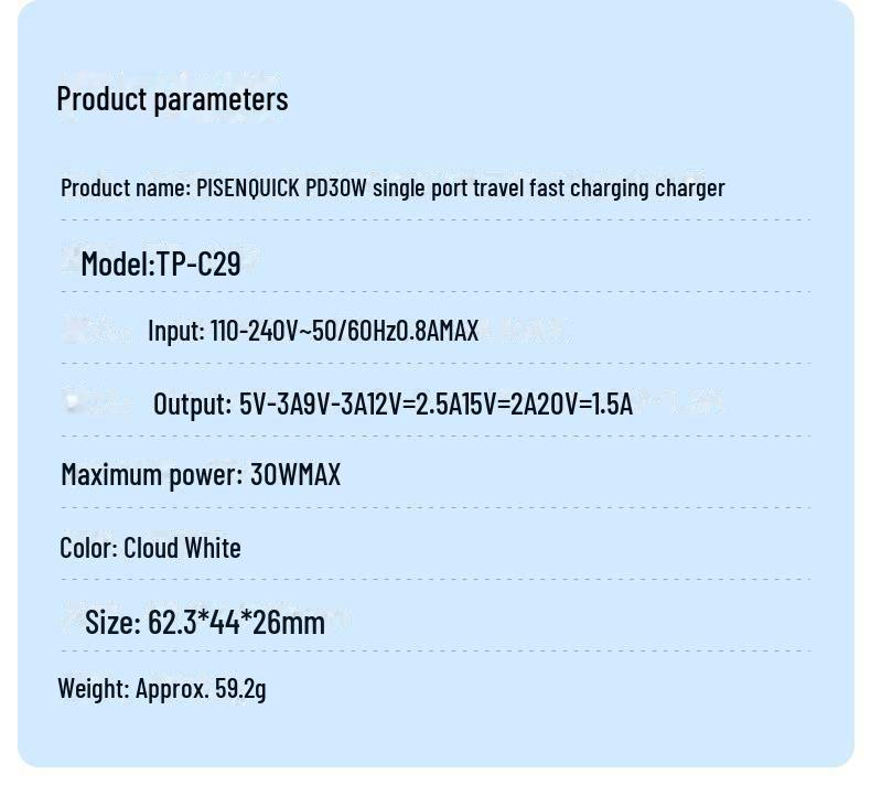 PISEN 30 Вт Быстрое зарядное устройство PD с кабелем Type-C для Apple 15 Pro Max и устройств Android