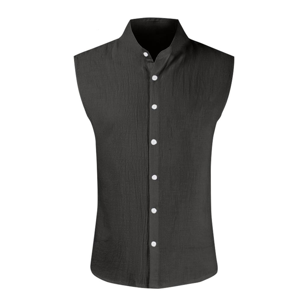 Мужская летняя гавайская однотонная рубашка без рукавов на пуговицах