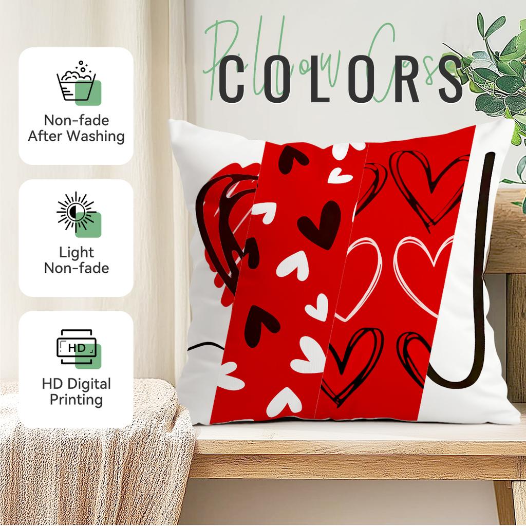 4 Pcs Red Heart Single-Sided Printed Pillowcase Cushion Cover,Suitable For Living Room,Bedroom,Car Decoration