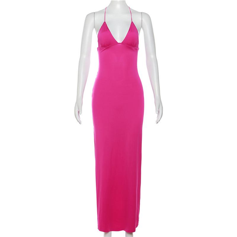 Бандажное женское сексуальное платье с открытой спиной, летнее платье с лямкой на шее и высокой талией, облегающие вечерние платья, женское элегантное модное однотонное женское повседневное платье 24538