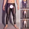 Men Sexy Long Pants See-Through Oil Glossy Ultrathin Stretchy Leggings Shiny Ice Silky Comfort Skinny Pants
