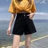 Wowen Classic and Minimalist Fashion Versatile Black Female Ultra-high-waisted Thin Summer Loose Wide-legged Rolled A-line Denim Shorts Individuality
