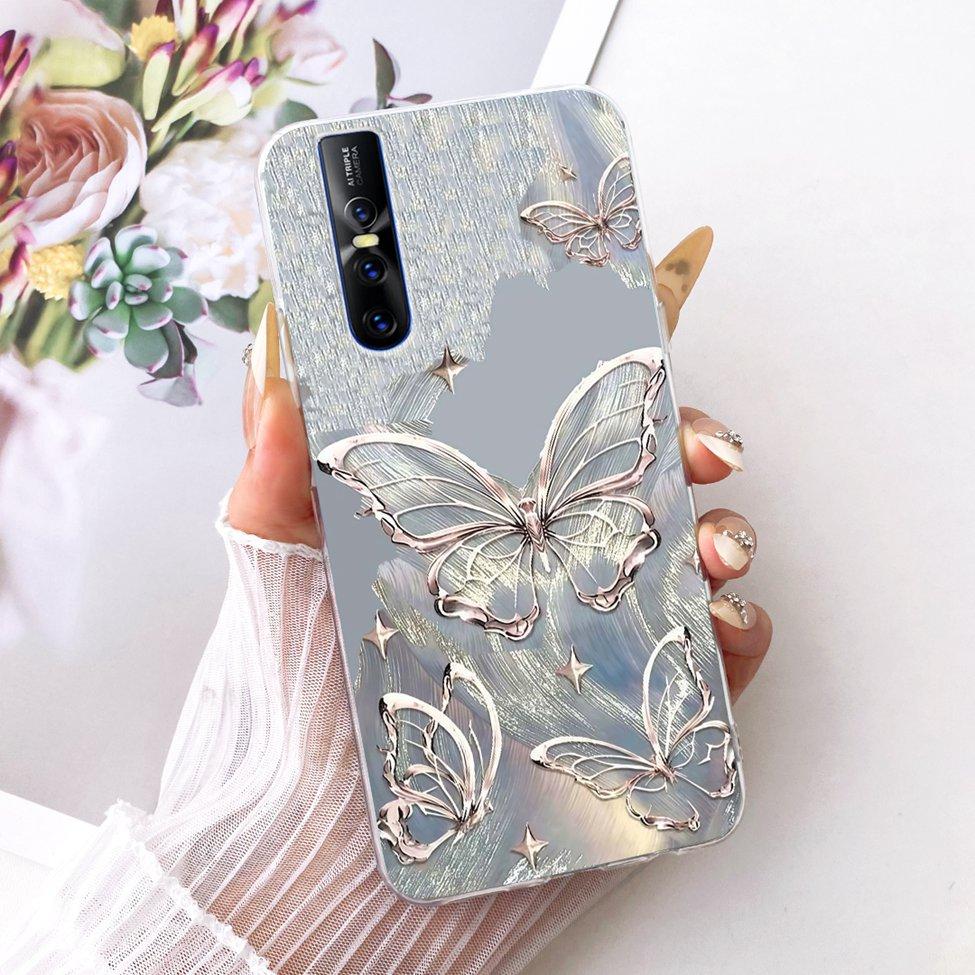 Casing For Vivo V15 Pro Cover Transparent Cute Cat Fashion Butterfly Funny Painted Phone Case For Vivo 1818