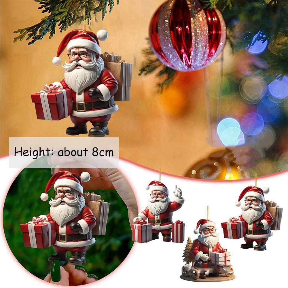 3PCS Cartoon Christmas Tree Decoration Acrylic Hanging Accessories Creative Mini Santa Claus  Home