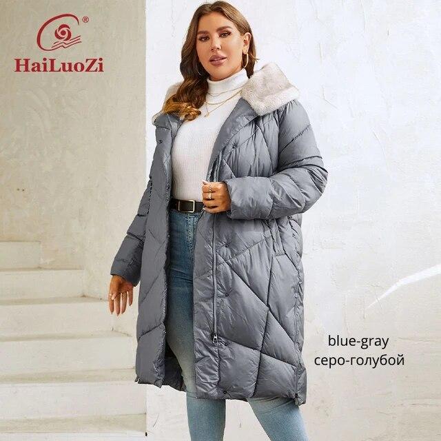HaiLuoZi 2023 новые женские зимние куртки больших размеров длинные теплые парки элегантные с меховым капюшоном высококачественные стеганые пальто женские 1131