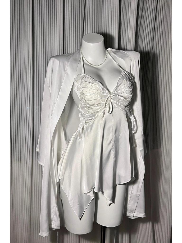 Пикантная ночная сорочка с нагрудными подушечками: Сексуальная, высококачественная домашняя одежда из ледяного шелка для женщин, осень-зима, больших размеров, в стиле чистой страсти с бантом.