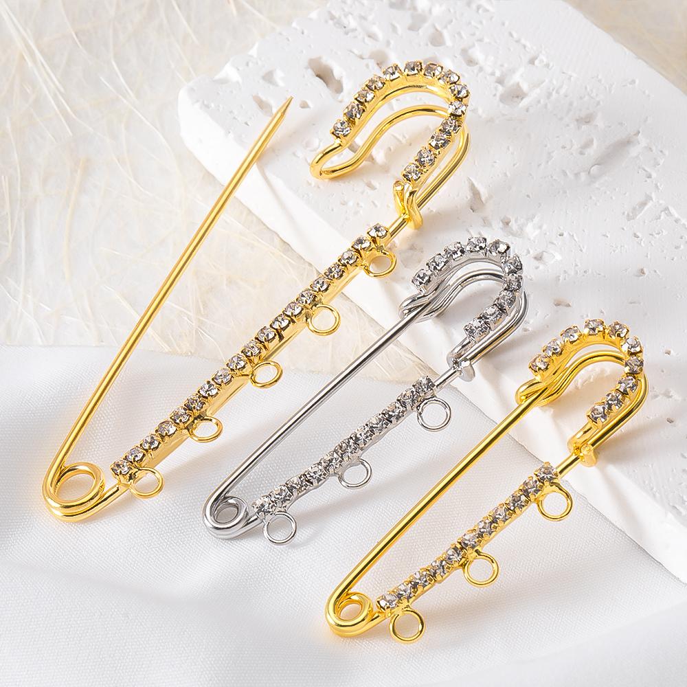 5pcs Rhinestone Large Safety Pins Crystal Brooch with 3/4/5 Loops for DIY Blankets Skirts Knitted Fabric Crafts Jewelry Findings