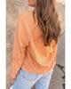 Orange Solid Long Sleeve V Neck Corded Top