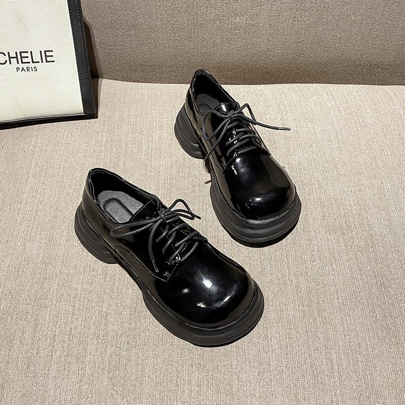 Весенние новые туфли на толстом каблуке и толстой подошве, женские туфли из натуральной кожи в японском стиле в стиле ретро, туфли Niche с большим носком, черные