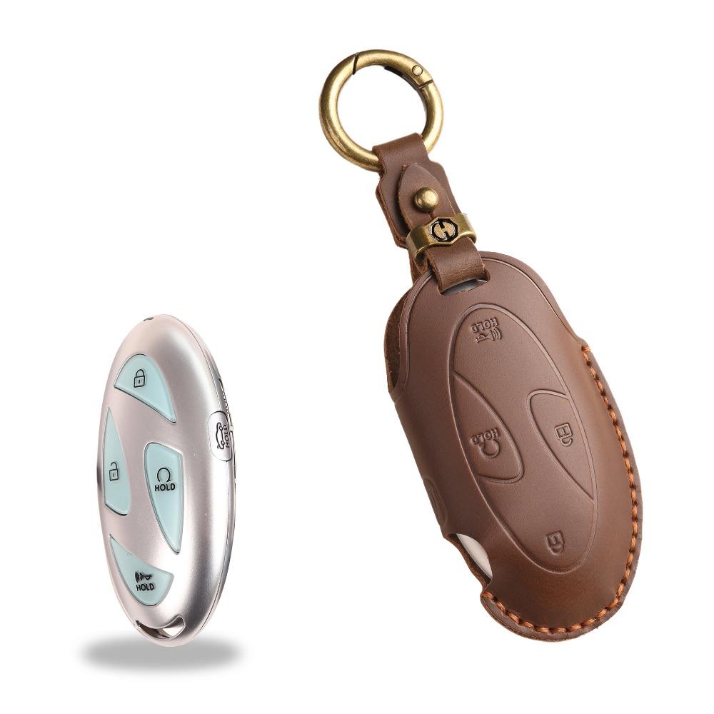 Vintage Leather Key Cover Handmade Premium Protection Case for Hyundai Car Keys Korea Style