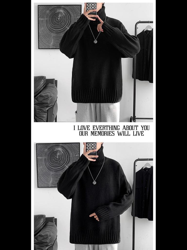 Корейский модный свободный свитер с высоким воротом для мужчин - осень/зима в стиле Гонконга