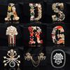 Fashion Design Initial Brooch Vintage Gemstone Pearl Crystal Enamel Brooch Fashion Accessories