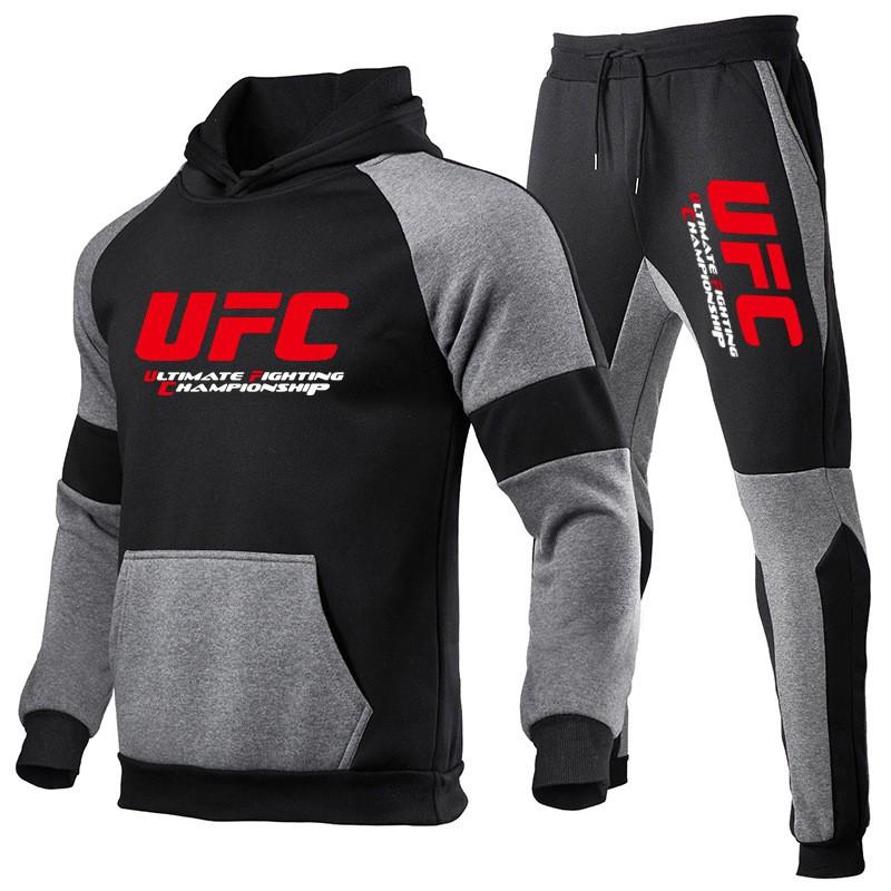 Mens Winter Sporty Hooded Sweatshirt Jogger Set Cotton Blend Warm Fleece Tracksuit Gym MMA UFC Training