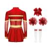 4Pcs Girls Cheer Leader Costume Long Sleeve Diamonds Dance Jumpsuit with Cheerleading Hand Flower Bowknot Hair Ties and Striped Knee High Tube Socks